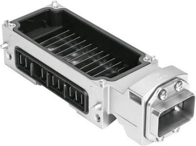 Metallisches elektronisches Bauteil mit rechteckigem Gehäuse und Steckverbindungen, verwendet in Fahrzeugsteuerungssystemen.