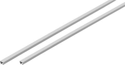 Zwei lange, schmale Metallleisten auf weißem Hintergrund, parallel angeordnet.
