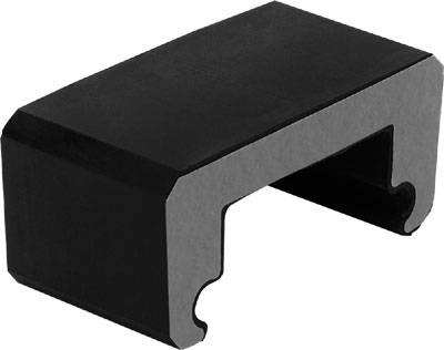 Ein rechteckiger, schwarzer Kunststoffrahmen mit einer offenen Unterseite.