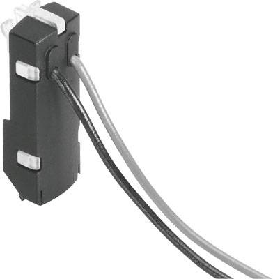 Ein schwarzer elektrischer Sensor mit zwei herausragenden Kabeln, geeignet für industrielle Anwendungen.
