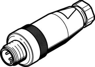 Eine technische Zeichnung eines zylindrischen Steckers mit mehreren Pins. Geeignet für elektronische Verbindungen.