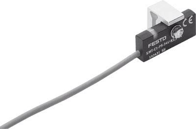 Magnetischer Näherungsschalter von Festo mit grauem Kabel, geeignet für pneumatische Anwendungen.
