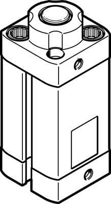 Technische Zeichnung eines zylindrischen mechanischen Bauteils mit vier Schraubenlöchern, vermutlich ein Pneumatikzylinder.