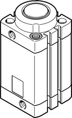 Unterdruckelement-Zylinder mit rechteckigem Gehäuse und runden Anschlüssen, typisch für pneumatische Systeme.