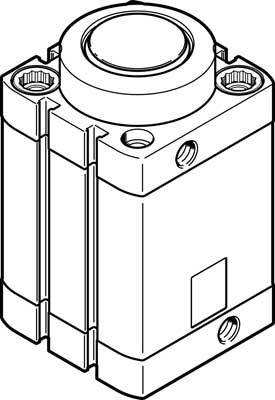 Strichzeichnung eines mechanischen Teils, rechteckig mit runden und rechteckigen Elementen; möglicherweise ein Ventilblock.