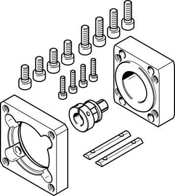 Explosionszeichnung einer Form mit Bolzen und Dübeln, die zeigt, wie die Teile zusammengebaut werden. Hauptkomponenten sind gekennzeichnet.