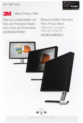 Schwarzer Sichtschutzfilter für Monitore dargestellt, zeigt eine vordere und seitliche Sicht auf den Bildschirm, der Privatsphäre bietet.
