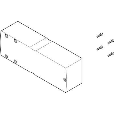 Ein technisches Diagramm zeigt ein rechteckiges Bauteil mit mehreren Schrauben.