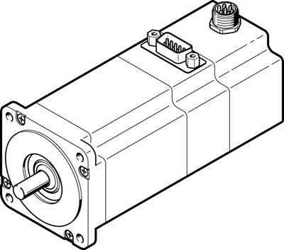 Ein Diagramm eines Elektromotors mit Steckverbindern oben, zeigt die Bauform und die Platzierung der Anschlüsse.
