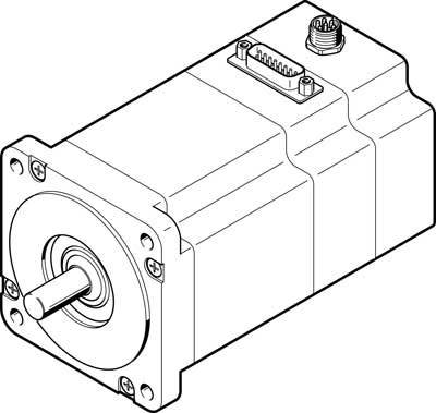 Strichzeichnung eines Elektromotors mit sichtbaren Montageflanschen und Anschlüssen auf der Oberseite.