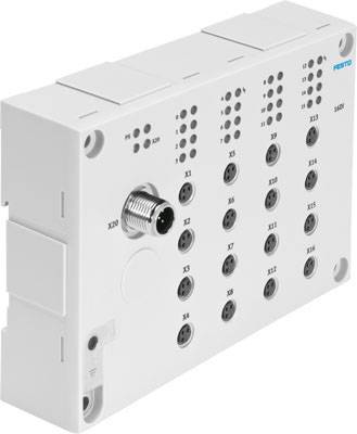 Steuereinheit mit mehreren Anschlussbuchsen und LED-Anzeigen, verwendet für industrielle Automatisierungs- und Steuerungsanwendungen.