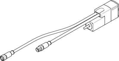 Elektrische Schaltung mit zwei Kabeln und Stecker, verbunden an einem rechteckigen Modul.
