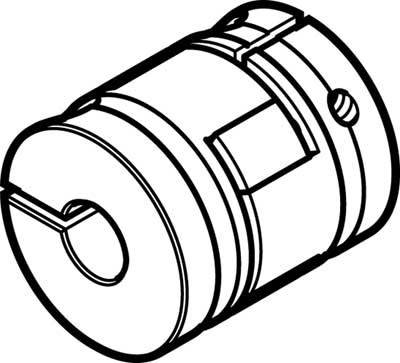 Technische Zeichnung eines zylindrischen Bauteils mit zentralem Loch und Markierungen, die Details zur Form und Funktion anzeigen.