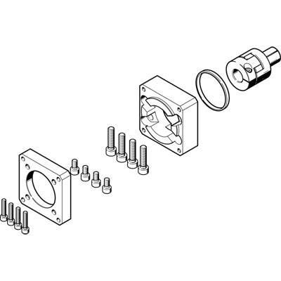Explosionszeichnung eines Maschinenteils mit Schrauben, Platten und Dichtungsring, zeigt die Anordnung der Komponenten zur Montage.