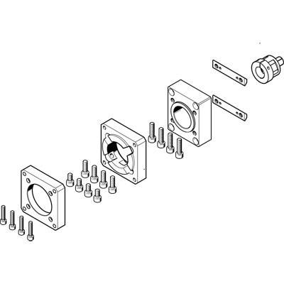 Explosionszeichnung eines mechanischen Gehäuses, das Bauteile wie Schrauben und Halterungen zeigt, um den Aufbau zu veranschaulichen.
