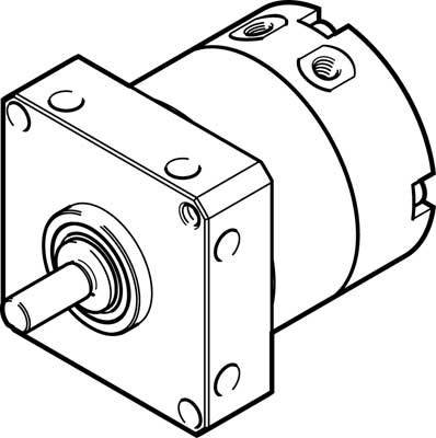 Strichzeichnung eines Drehmotors mit zylindrischem Gehäuse und einer herausragenden Welle auf der linken Seite.