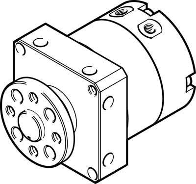 Technische Zeichnung eines Hydraulikmotors mit Befestigungslöchern, zylindrischer Form, zeigt Details der Befestigungsplatte.