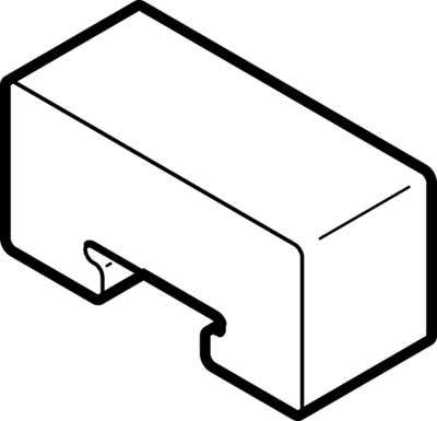 Grafische Darstellung eines quaderförmigen Objekts mit abgeschrägter Unterseite, möglicherweise ein technisches Bauteil.
