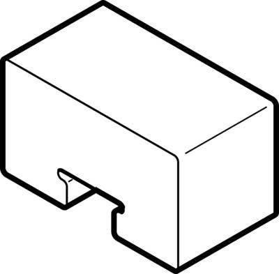 Isometrische Zeichnung eines rechteckigen Kastens mit einer Einkerbung an einer Seite.
