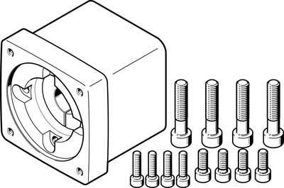 Eine technische Zeichnung eines Motorflanschs mit zwölf Schrauben in zwei Größen, die zur Befestigung dienen.