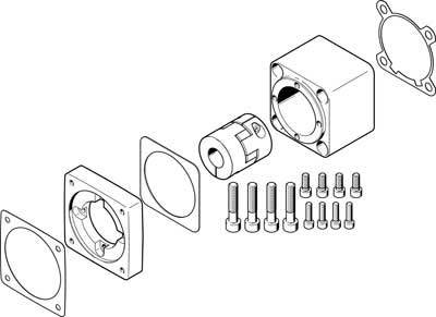 Explosionszeichnung einer Mechanik-Baugruppe mit einem Gehäuse, Schrauben und Dichtungen. Die einzelnen Teile sind separat dargestellt.
