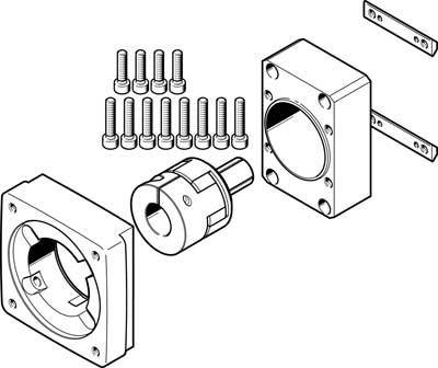 Explosionszeichnung eines Gehäuses mit Zylinderschaft, Schrauben und Halterungen, zeigt die Einzelteile zur Montage.