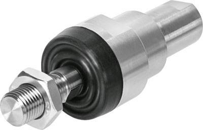 Metallschwenklager mit zylindrischem Schaft und Gewinde, umgeben von Gummidichtung, vermutlich für mechanische Anwendungen.