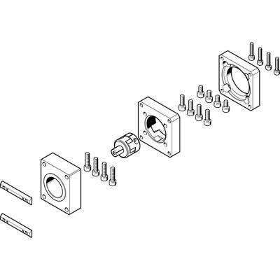 Explosionszeichnung eines mechanischen Bauteils mit Bolzen, Muttern und rechteckigen Platten. Zeigt Komponenten und Montageanordnung.