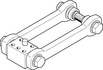 Technische Zeichnung eines mechanischen Koppelstücks mit Bolzen, Schrauben und Muttern. Zeigt ein Bauteil in einer Explosionsdarstellung.