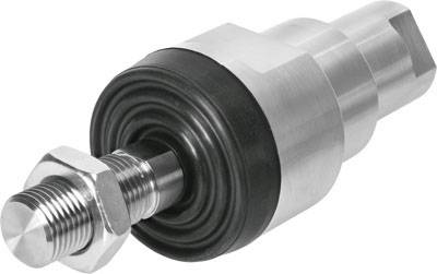 Zylinderförmiges Metallteil mit Gewinde links und einem glatten Ende rechts. Hauptsächlich aus glänzendem Metall gefertigt.