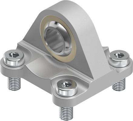 Metalllagergehäuse mit vier Schraubenlöchern, einem zylindrischen Lager in der Mitte und einer robusten, silbernen Konstruktion.