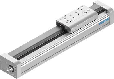 Linearmodul mit einem Schlitten auf einer Führungsschiene, geeignet für präzise Bewegungsanwendungen.