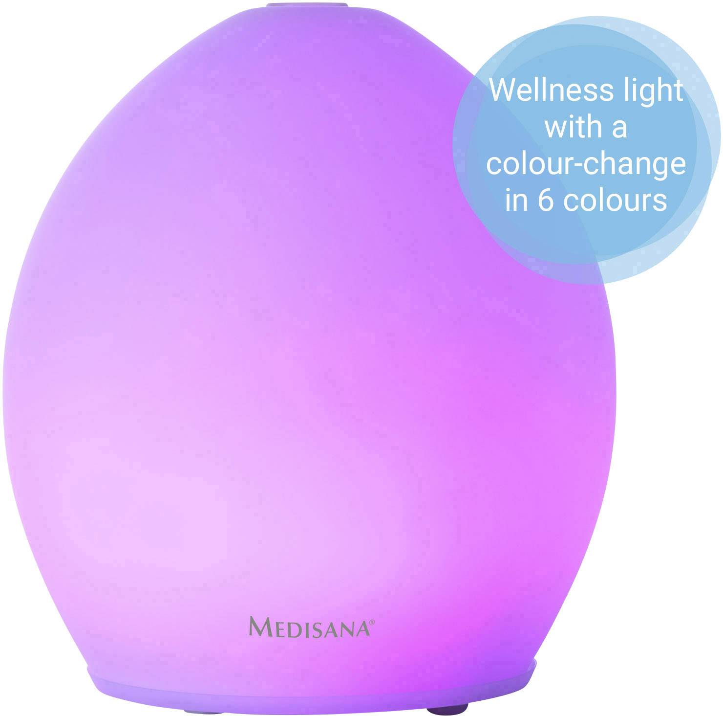Ein ovaler Wellness-Lichtdiffuser mit Farbwechsel in sechs Farben von Medisana.