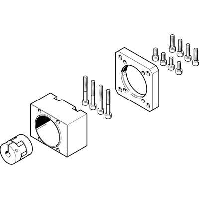 Explosionszeichnung eines mechanischen Bauteils mit zwei Lagern, Schrauben und einem Zylinder. Zeigt, wie die Teile zusammenpassen.