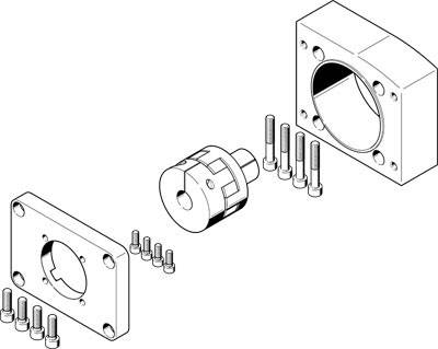 Explosionsansicht eines mechanischen Bauteils mit Motor, Gehäuse und Schrauben, zeigt die Anordnung zur Montage.