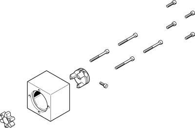 Explosionszeichnung eines technischen Bauteils mit mehreren Schrauben und einer Abdeckung. Zeigt die Montageabfolge der Teile.