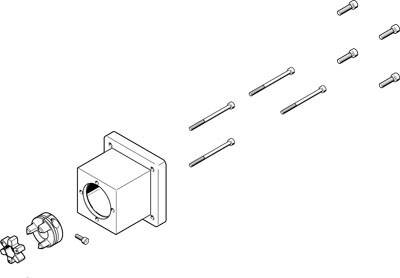 Explosionszeichnung eines mechanischen Teils mit Befestigungsschrauben. Hauptkomponenten und Befestigungselemente sind gezeigt.