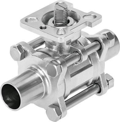 Silbernes Edelstahlventil mit Rohranschlüssen. Verwendet zum Steuern des Flusses von Flüssigkeiten oder Gasen in Rohrleitungssystemen.
