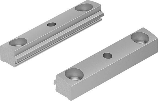 Zwei silberne Metallhalterungen mit Bohrlöchern, vermutlich für industrielle Montagezwecke oder mechanische Verbindungen.