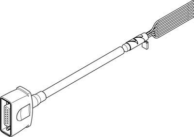 Schwarz-weiße Zeichnung eines VGA-Kabels mit Stecker auf der linken Seite. Das Kabel ist lang und hat mehrere Adern.