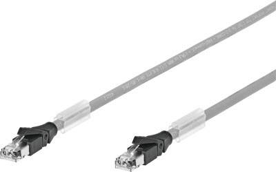 Ein graues Netzwerkkabel mit zwei RJ45-Steckern an den Enden, geeignet für Computer- und Internetverbindungen.