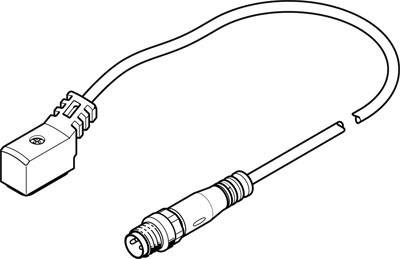 Diagramm zeigt ein Kabel mit rechteckigem Stecker auf der einen und einem runden Stecker auf der anderen Seite.