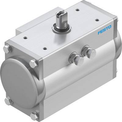 Ein pneumatischer Aktuator aus Metall mit zylindrischer Form und mehreren Befestigungspunkten, hergestellt von Festo.