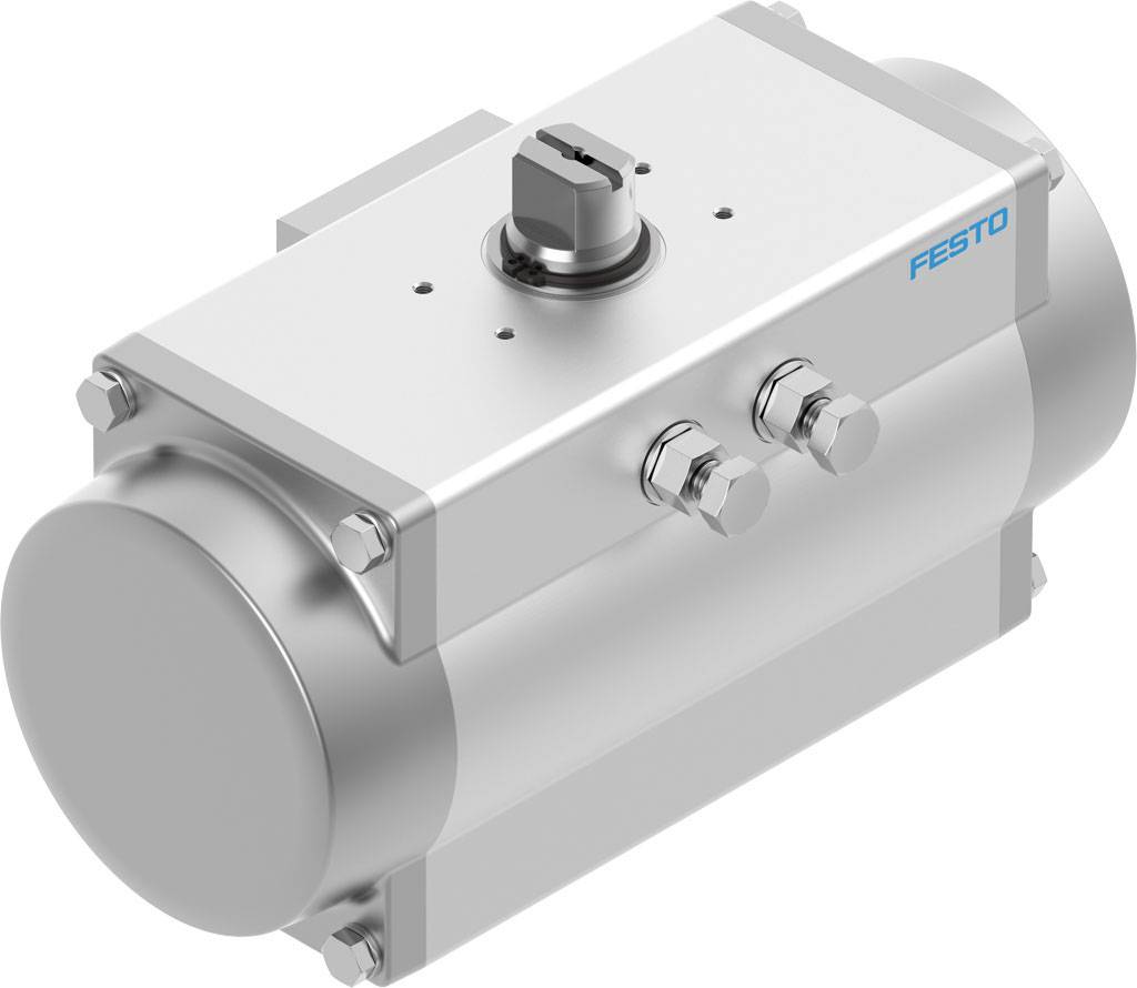Pneumatischer Aktuator von Festo in silberner Farbe, verwendet zur Steuerung von Ventilen in industriellen Anwendungen.