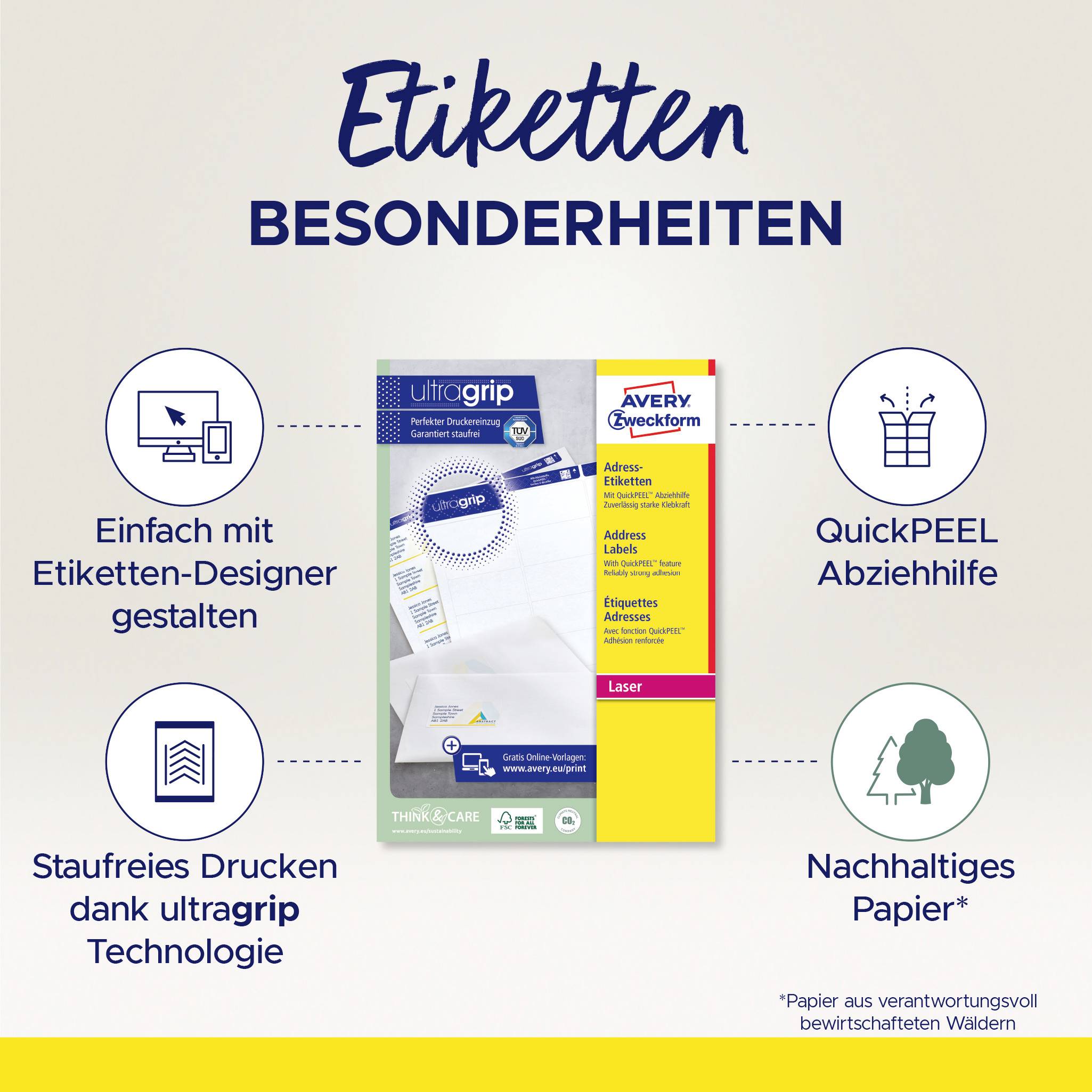 Avery-Zweckform L7173-100 Adress-Etiketten 99.1 x 57 mm Papier Weiß 1000 St. Laserdrucker, Farblaserdrucker, Kopierer, Farbkopierer, Handbeschriftun