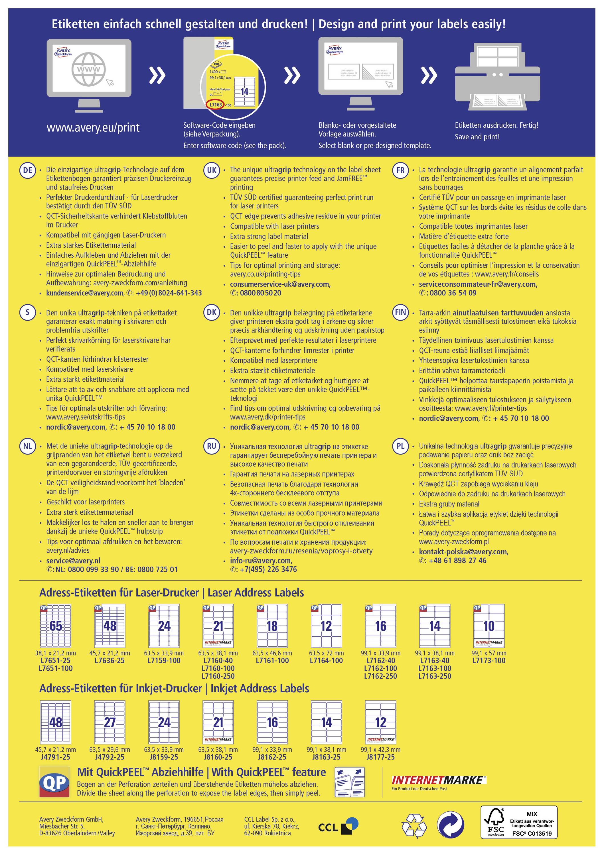 Adressetikett QuickPEEL L7173-100 1.000 St./Pack.