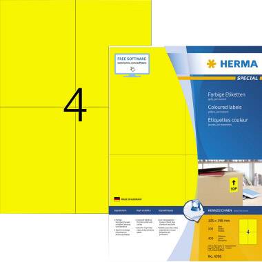Herma 4396 Universal-Etiketten 105 x 148mm Papier Gelb 400 St. Permanent haftend Tintenstrahldrucker, Laserdrucker