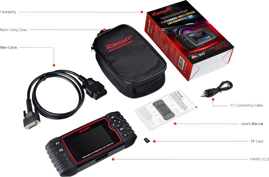 Icarsoft VAWS V2.0 OBD II Diagnosetool icvaw2 Passend für (Auto-Marke): Universal uneingeschränkt