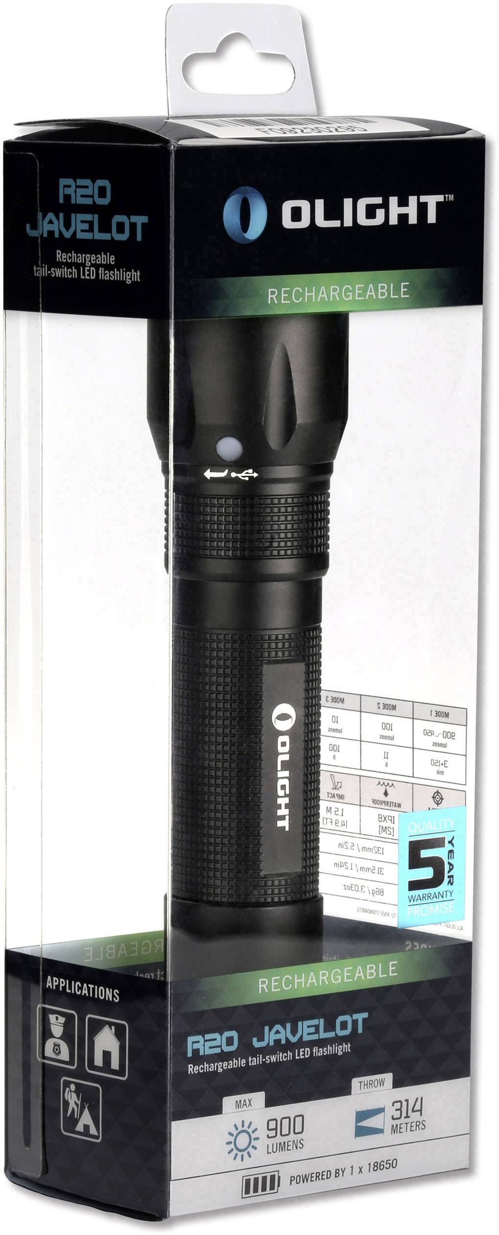 OLight R20 Javelot LED Taschenlampe akkubetrieben 900lm 86g