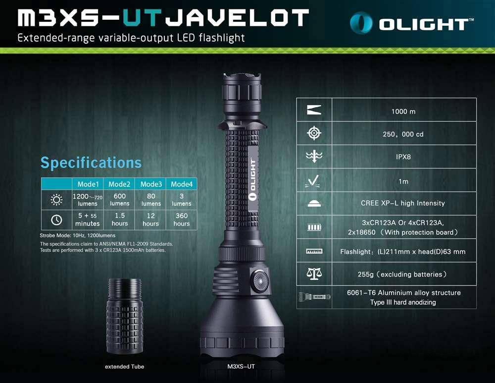 OLight M3XS-UT Javelot Kit LED Taschenlampe akkubetrieben 1200lm 255g